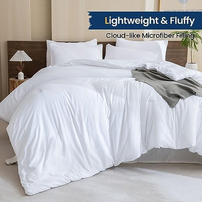 Paxrac Classic Pure White California King Comforter, 3 Pieces Oversized King Comforter Set, Lightweight Solid Bedding Set, All Seasons Soft Cal King Comforter Set (104x96In Comforter & 2 Pillowcases)