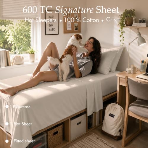 Threadmill 600 Thread Count Cotton Twin XL Sheet Set, Sateen, Taupe
