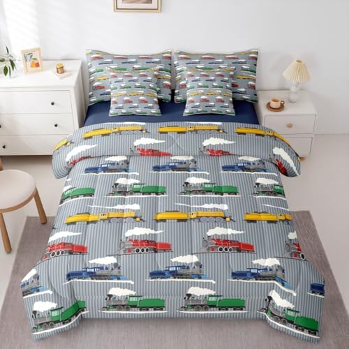 Feelyou Vintage Train Comforter Set Twin Size 7 Pcs Bedding Set Boys Girls