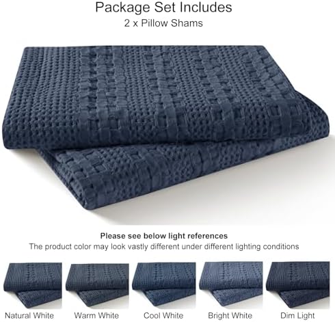 PHF Cotton Ruffle Waffle Weave Euro Sham Covers 26"x26", Indigo, No Insert