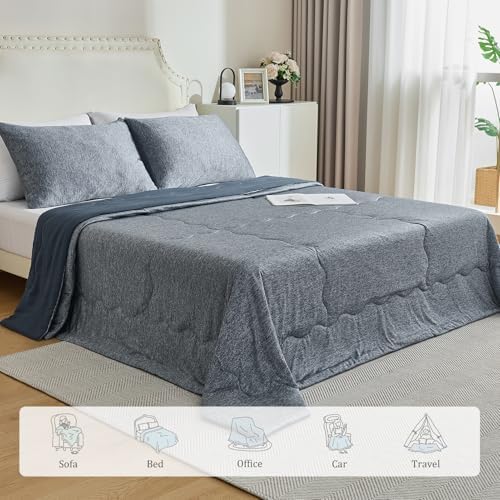 CHOSHOME Cooling Comforter Cooling Blanket, Q-Max 0.45 Cool Sleeping Summer Blanket for Hot Sleeper Night Sweats, King 90" x 108", Navy Blue