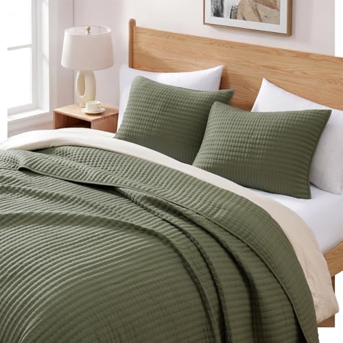 Oversized King Quilt-Olive Green Lightweight Bedspreads Quilt Bedding Set