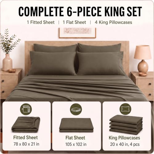 CozyLux King Size Sheets Set 6-Piece, 21-Inch Deep Pocket, Soft Feel