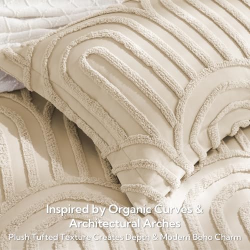 MR&HM Boho Comforter Set King 7pcs, Linen Western Arch Tufted Bedding Set