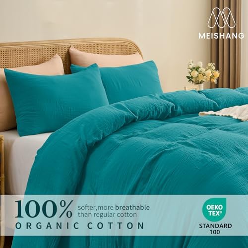 MEISHANG Muslin Duvet Cover King Size - 100% Organic Cotton