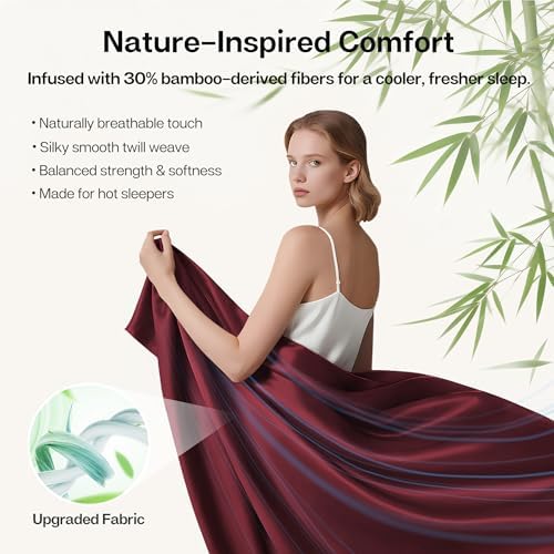 MR&HM Twin Sheets 3 Pieces, Rayon Derived from Bamboo Blend, Burgundy