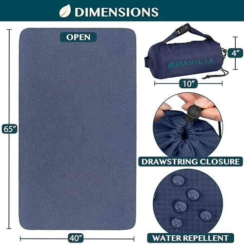 PAVILIA Travel Blanket Airplane Compact with Bag Lightweight, Navy Blue