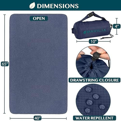 PAVILIA Travel Blanket Airplane Compact with Bag Lightweight, Navy Blue