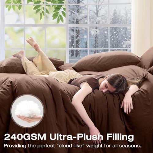Sasttie King Comforter Set 7-Piece Dark Brown, Pre-Washed Bed in a Bag