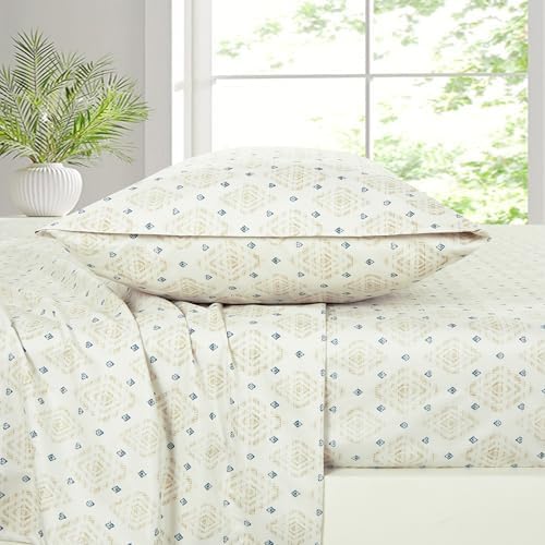 Chezmoi Collection 4-Piece Lodge Geometric Sheet Set Queen - Multicolor Blue Diamond Printed Brushed Microfiber Lightweight Breathable Deep Pocket Bed Sheets