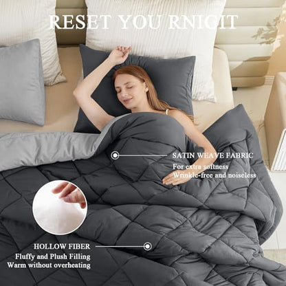 120x98 Oversized King Comforter,Super King Size Comforter Oversized, All Season Soft Lightweight Quilt Down Alternative Duvet Insert with 8 Corner Tabs, Dark Grey/Grey