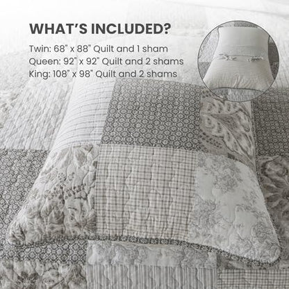 SLPR - Silver Linings Patchwork Gray Cotton Quilt Set, King with 2 Shams