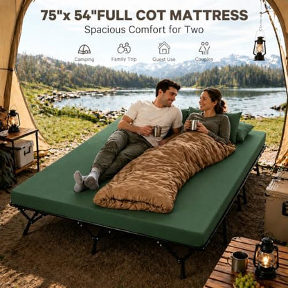 CYMULA Camping Cot Pad 2 Inch Memory Foam, Pad Only,Camping Pad for Folding Cot and Foldable Cot, Portable Roll Up Camp Gear for Car Camping Travel Tent, Non-Slip Waterproof Bottom, Removable Cover