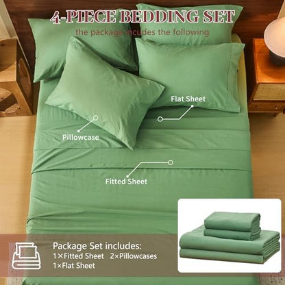 MEISHANG 100% French Linen Sheets Queen,6 Pcs,18-24" Extra Deep Pocket