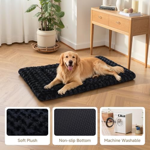 Exsnugy Washable Dog Bed Mat Large Size Fluffy Pet Crate Pad 48x30 XXL