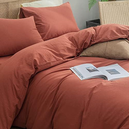 BESTOUCH Cotton Solid Duvet Cover Set Crimson Red California King