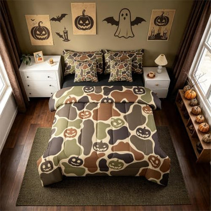 Erosebridal Pumpkin Lantern Halloween 7 Piece Bedding Set Full