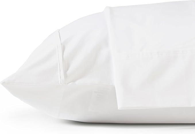 Linen Home 100% Cotton Percale Pillowcases Standard/Queen Size, Set of 2, Crisp, Cool & Breathable for Hot Sleepers, Long Staple Combed Cotton, Snow White, 20x30