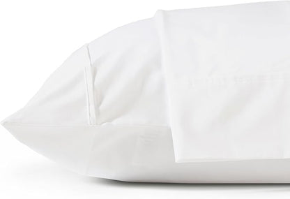 Linen Home 100% Cotton Percale Pillowcases Standard/Queen Size, Set of 2, Crisp, Cool & Breathable for Hot Sleepers, Long Staple Combed Cotton, Snow White, 20x30