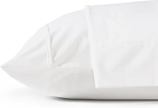 Linen Home 100% Cotton Percale Pillowcases Standard/Queen Size, Set of 2, Crisp, Cool & Breathable for Hot Sleepers, Long Staple Combed Cotton, Snow White, 20x30