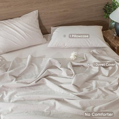 MooMee Striped Duvet Cover Set 100% Washed Cotton Linen Like Twin