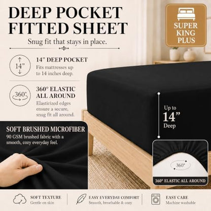 CozyLux Super King Plus Comforter Set Black - Oversized 128x120 Bed Set