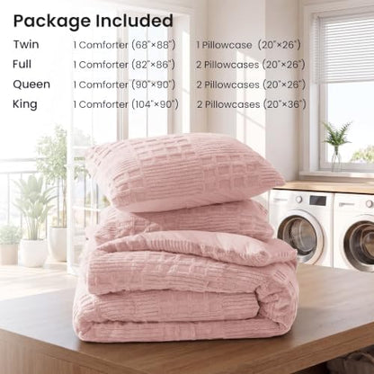 EXQ Home Waffle Fluffy Comforter Set Twin Size - Dusty Pink