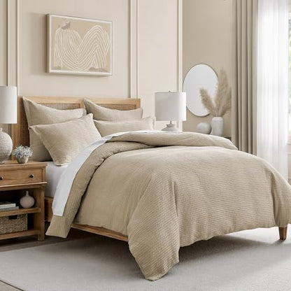 Levtex Home Cloud Waffle Full/Queen Comforter Set (90x94in) with 2 Pillow Shams (26x20in) - Solid Waffle Cotton Texture - Taupe - 100% Cotton Full/Queen Size Comforter Set - Soft, Pre-Washed