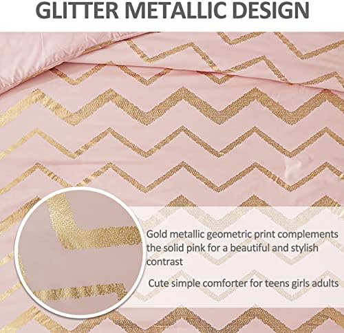 Menghomeus 4 Piece Blush Metallic Comforter Set, Queen Size Bedding Sets