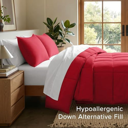 Bare Home Queen Comforter Set - 1800 Ultra Soft (Queen, Red)