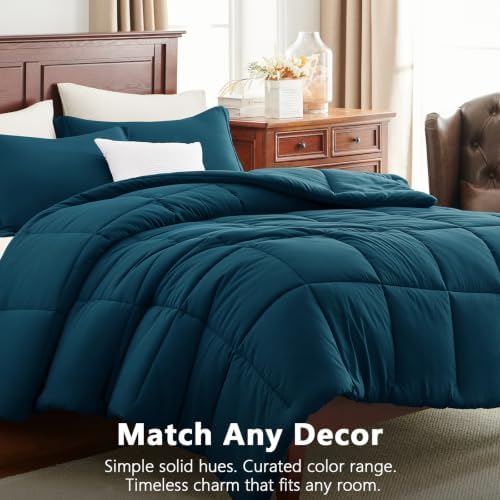 CozyLux Full Size Comforter Sets, 3-Piece Box-Stitched, Lyons Blue