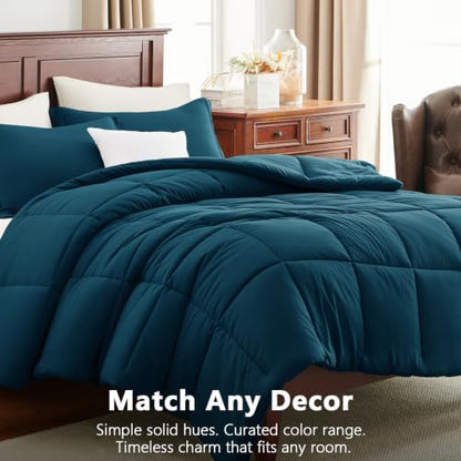 CozyLux Full Size Comforter Sets, 3-Piece Box-Stitched, Lyons Blue