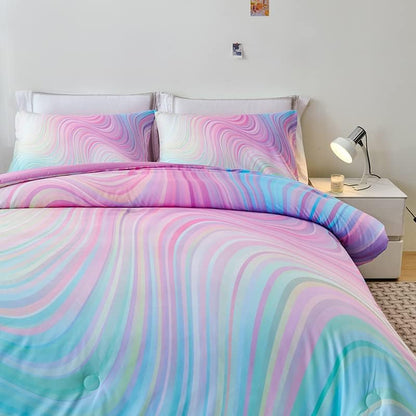 Girls Pink Comforter Twin,Pink Bedding Set for Girls,Tie Dye Comforter Set,Kids Comforter Set for Girl,Teen Comforter Twin with 2 Pillowcases,Rainbow Beddding