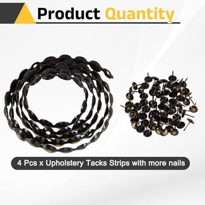 uxcell Upholstery Nailhead Trim, 4 Meters Glossy Upholstery Tacks Strips, Decorative Nail Trims with Nails for Sofa Headboard, Chair DIY Furniture Accessory (11mm Black-Gold)