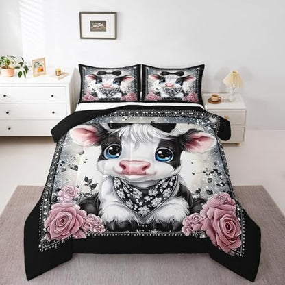 Feelyou Kids Cute Highland Cow Comforter Set Twin Size Boys Girls