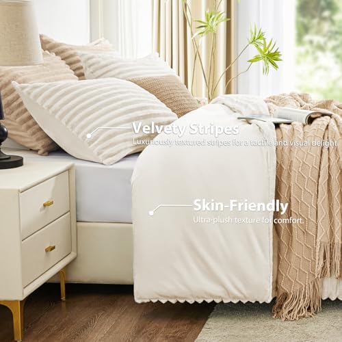 EXQ Home Fluffy Comforter Set Queen Size,3 Pieces Bed Set,Cream White