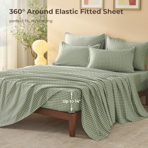 Litanika Twin/Twin XL Comforter Set 5 Pieces Sage Green Gingham