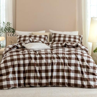 JIYUAN King Washed Cotton Duvet Cover Set, 3-Piece, Buffalo Check