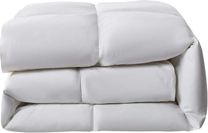 Serta Goose Feather Down Fiber Cotton Comforter Twin Size - 100% Cotton Duvet Insert - Hotel Luxury Hypoallergenic Bedding Comforter Light Warmth 68 x 90 Inch White