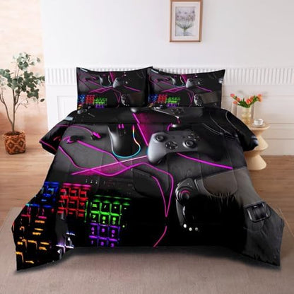 Gaming Comforter for Boys Teens,Game Bedding Sets Full,Kids Gamer Comforter Set,Video Game Bedroom Bed Set Controller Duvet All Season 3 Piece