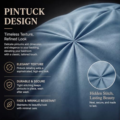 CozyLux King Comforter Set Grayish Blue, 7 Pieces Pintuck Bed in a Bag