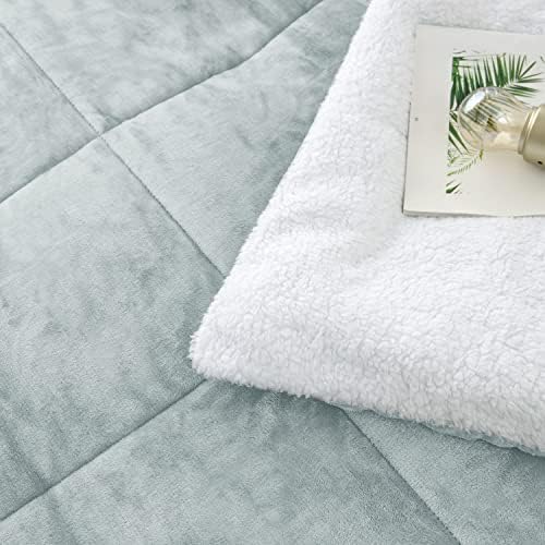 Sherpa Comforter Set Full Queen Size, Light Grey Bedding Set with Shams