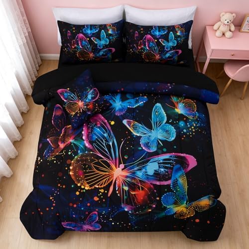 A Nice Night Galaxy Bedding Sets，6pcs Butterfly Comforter Set