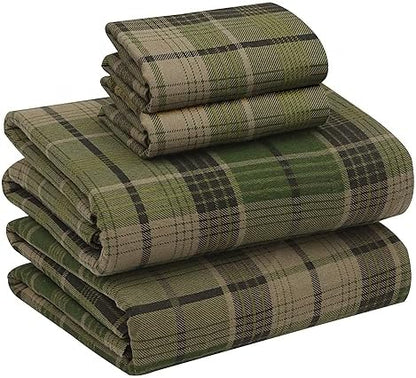 RUVANTI 100% Cotton Flannel Sheets Queen Size 4 Pcs Set, DNA Plaid