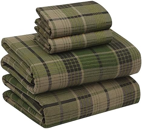 RUVANTI 100% Cotton Flannel Sheets King Size, DNA Plaid