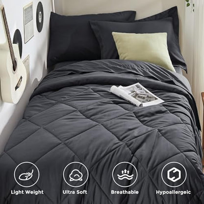 HEVUMYI 5-Piece Twin Comforter Set, Dark Gray Bed in a Bag