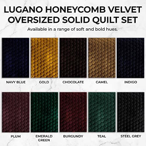 Tribeca Living Lugano Oversized Velvet Quilt Set - All Season, Extra Large, 2 Piece Twin Size Comforter Set with 1 Pillow Sham in Teal Honeycomb Pattern 260GSM