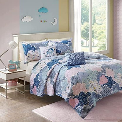 Intelligent Design Kids Cotton Playful Blue Queen Quilt Set, 5pc