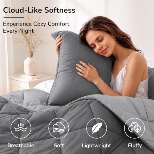 downluxe Twin Comforter Set Soft Reversible 2 Pieces, Charcol/Grey