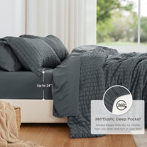 Love's cabin Seersucker Charcoal Grey Twin XL Comforter Set